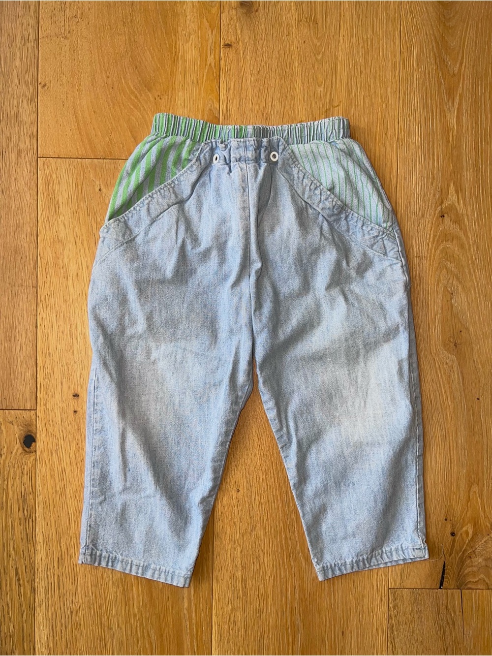 Vintage Oshkosh B’gosh Light Blue Kids Denim Pants with Green Stripes